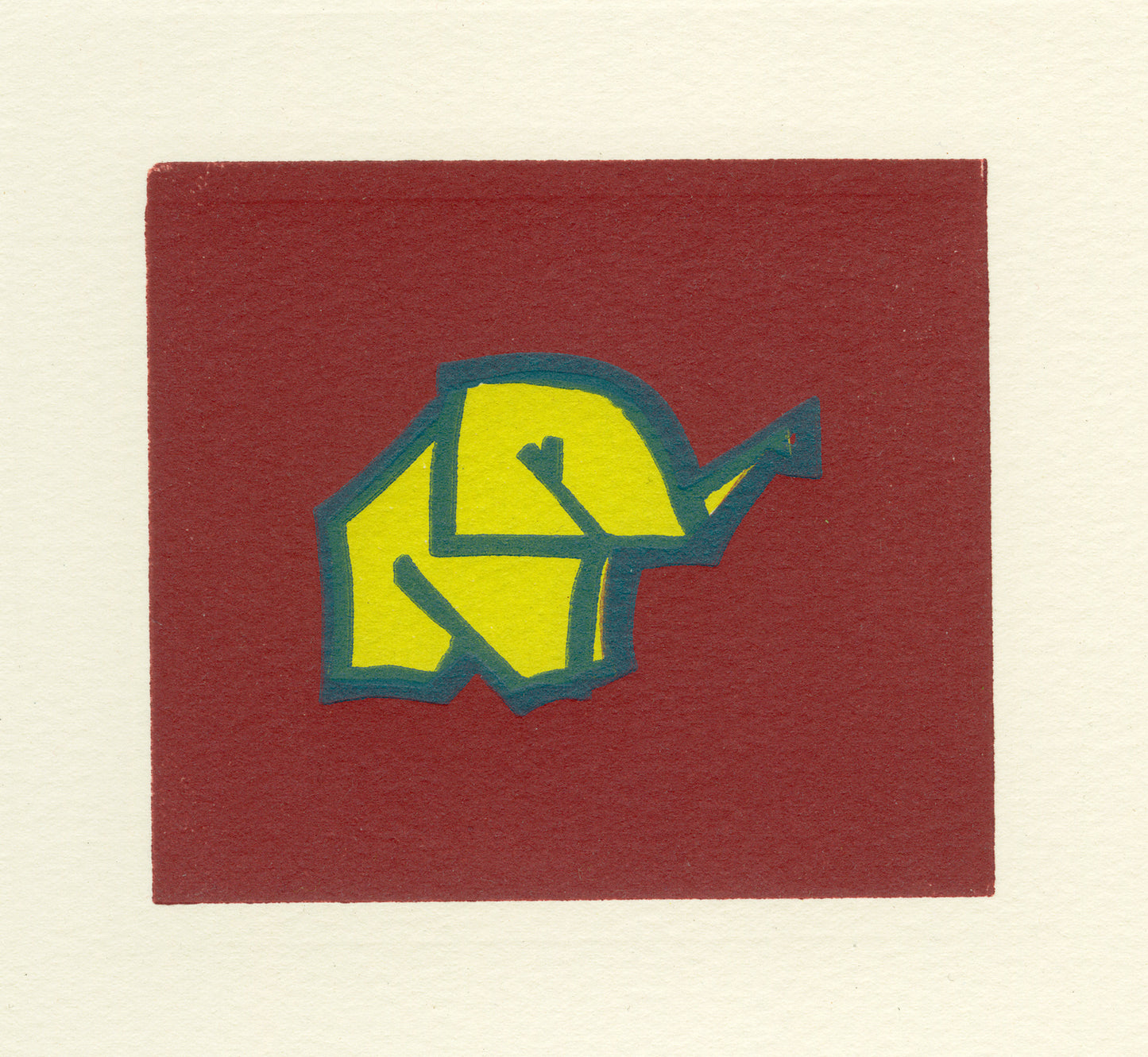 Origami Elephant - Yellow on Maroon