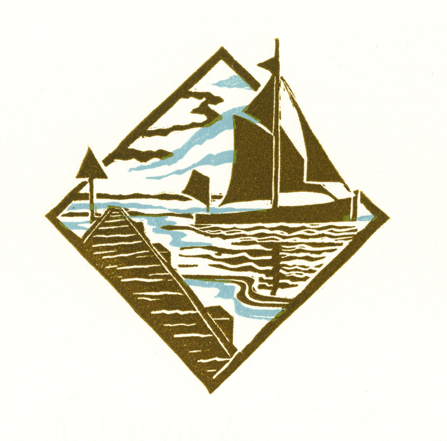 Erith Causeway & Thames Barge - Lino Print